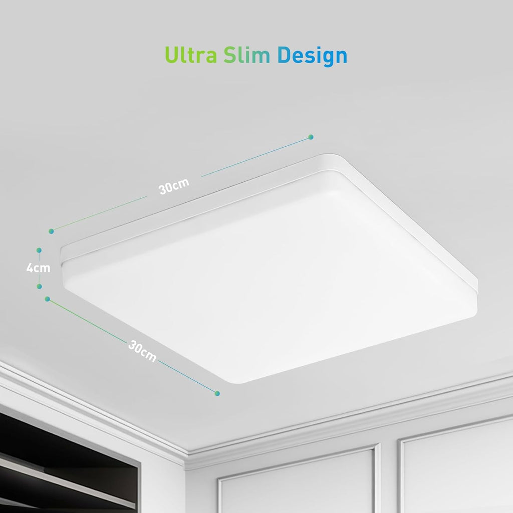 Yafido LED Square Ceiling Light Fitting 48W 4320LM, Cool White 6500K, IP44 Waterproof, 30CM Modern Ultra Bright Lighting Fixture 220V for Bathroom Living Room Kitchen Roof Office