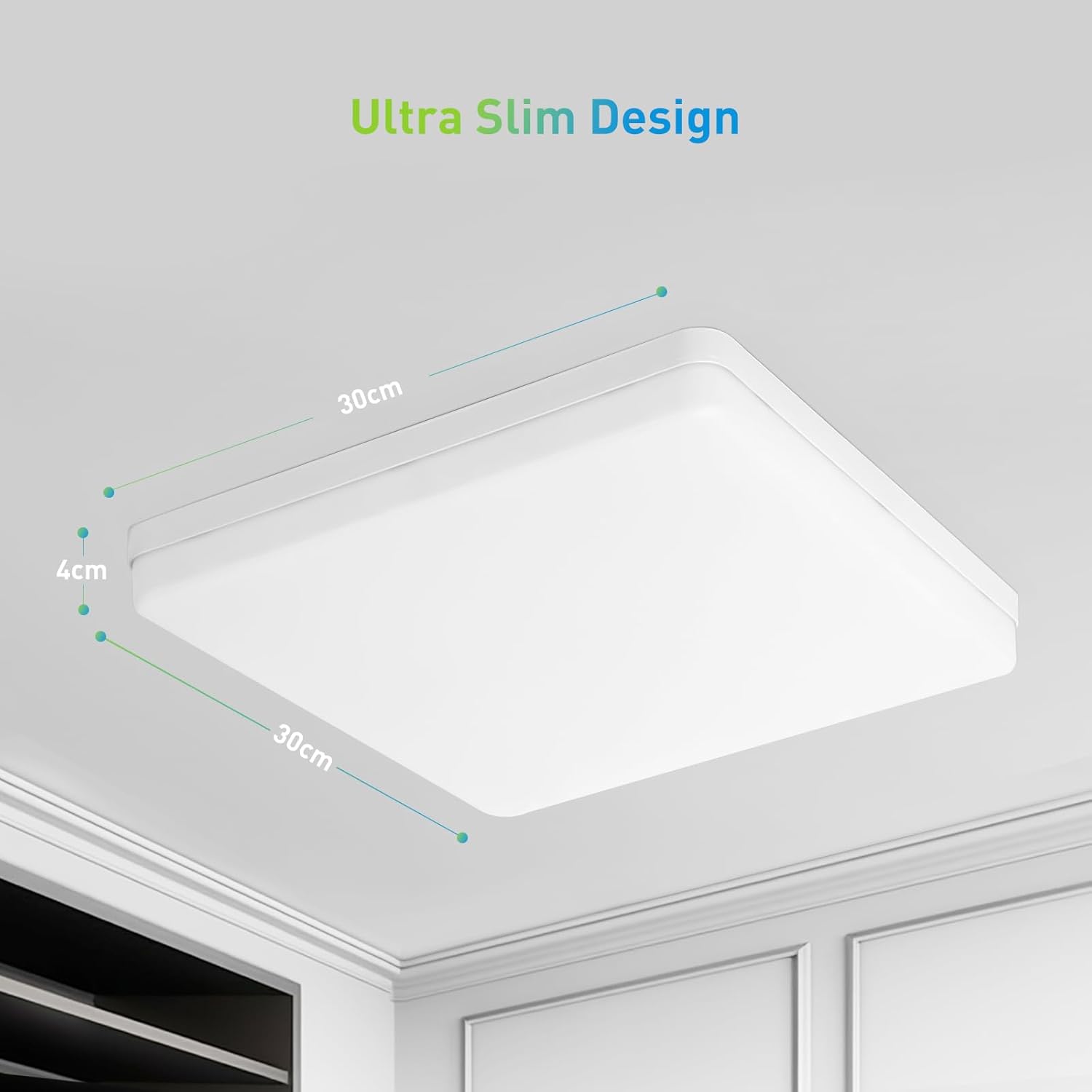 Yafido LED Square Ceiling Light Fitting 48W 4320LM, Cool White 6500K, IP44 Waterproof, 30CM Modern Ultra Bright Lighting Fixture 220V for Bathroom Living Room Kitchen Roof Office