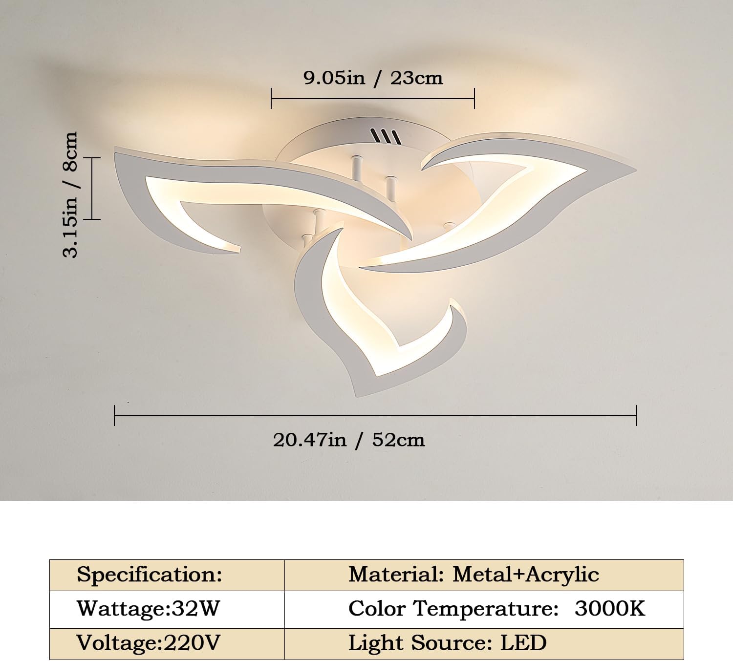 Dorlink LED Ceiling Light, 36W 3240LM Modern Design Ceiling Lighting, 3 Lights Living Room Ceiling Light Acrylic White Flower Fittings Ceilings for Bedroom, Kitchen, Dining Room 3000K Warm White