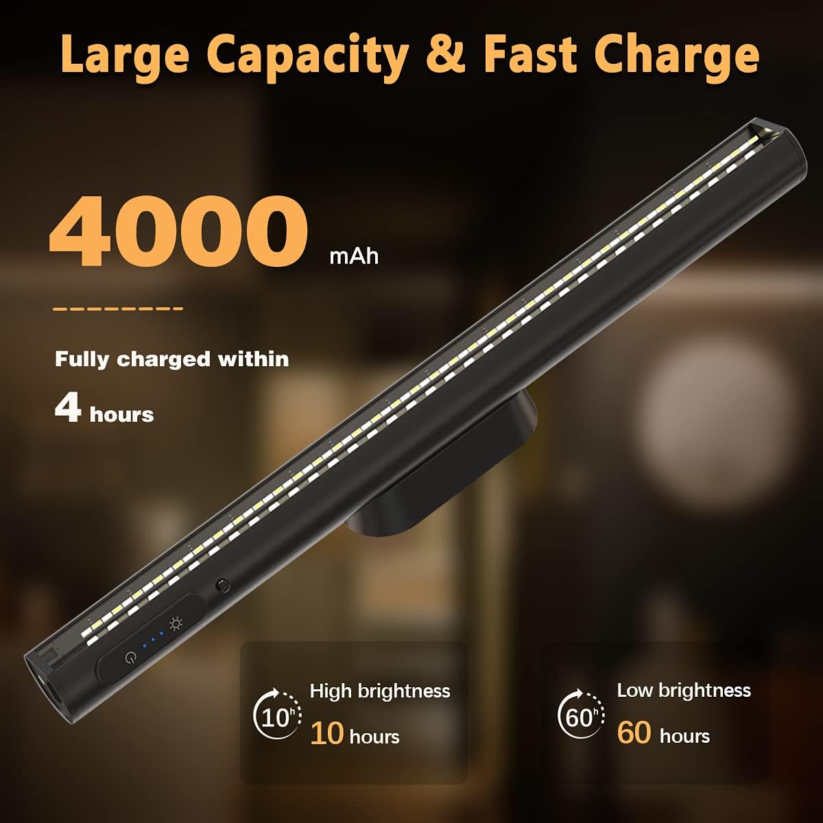 Hapfish Rechargeable Battery Powered Lights, Led Strip Light Bar Battery Operated 4000mAh Magnetic Dimmable Remote Control, Under Shelf Lighting for Mirror Indoor Wall Cabinet Kitchen - Black