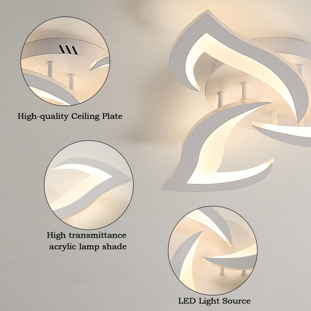 Dorlink LED Ceiling Light, 36W 3240LM Modern Design Ceiling Lighting, 3 Lights Living Room Ceiling Light Acrylic White Flower Fittings Ceilings for Bedroom, Kitchen, Dining Room 3000K Warm White