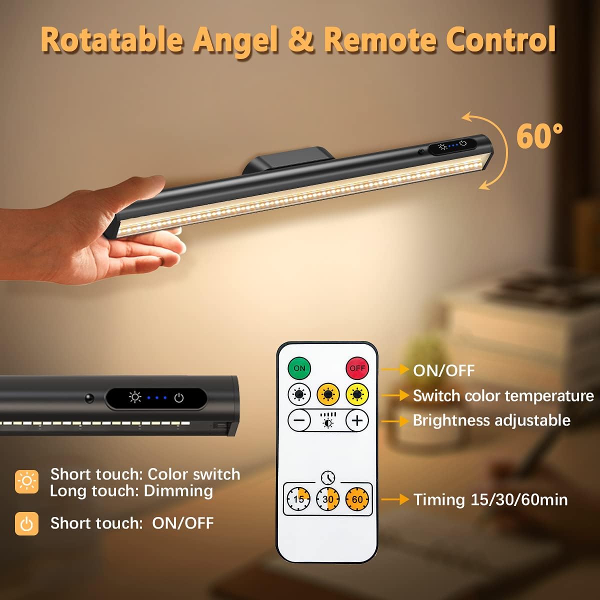 Hapfish Rechargeable Battery Powered Lights, Led Strip Light Bar Battery Operated 4000mAh Magnetic Dimmable Remote Control, Under Shelf Lighting for Mirror Indoor Wall Cabinet Kitchen - Black