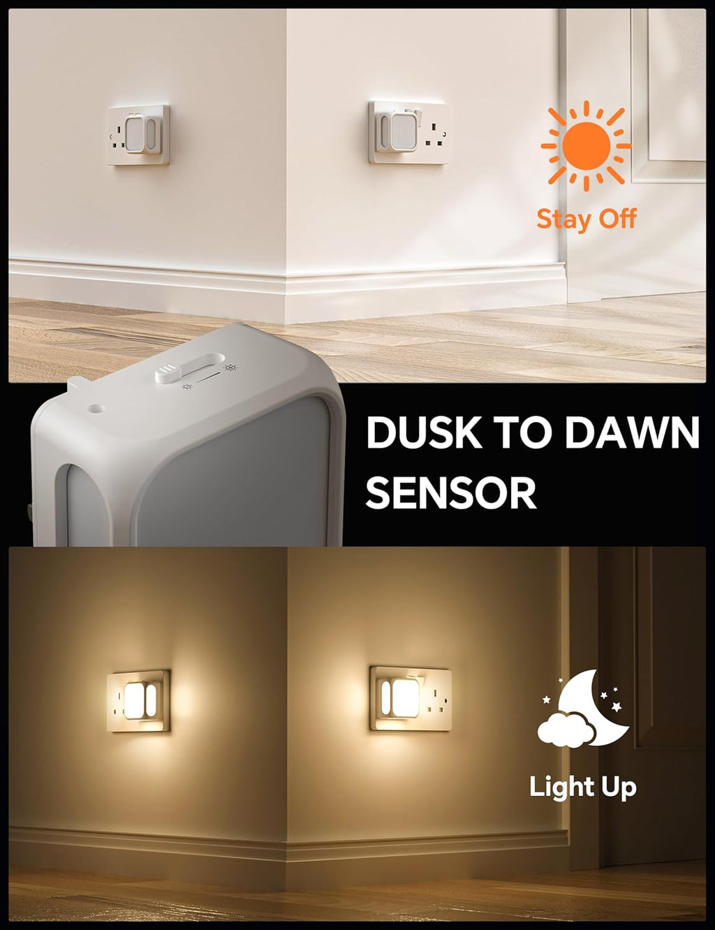 PURSNIC Night Light Plug in Wall, with Dusk to Dawn Photocell Sensor, 3000K Warm White, Brightness Adjustable, 1W LED Night Light for Kids, Bedroom, Hallway, Stairs, 2 Pack