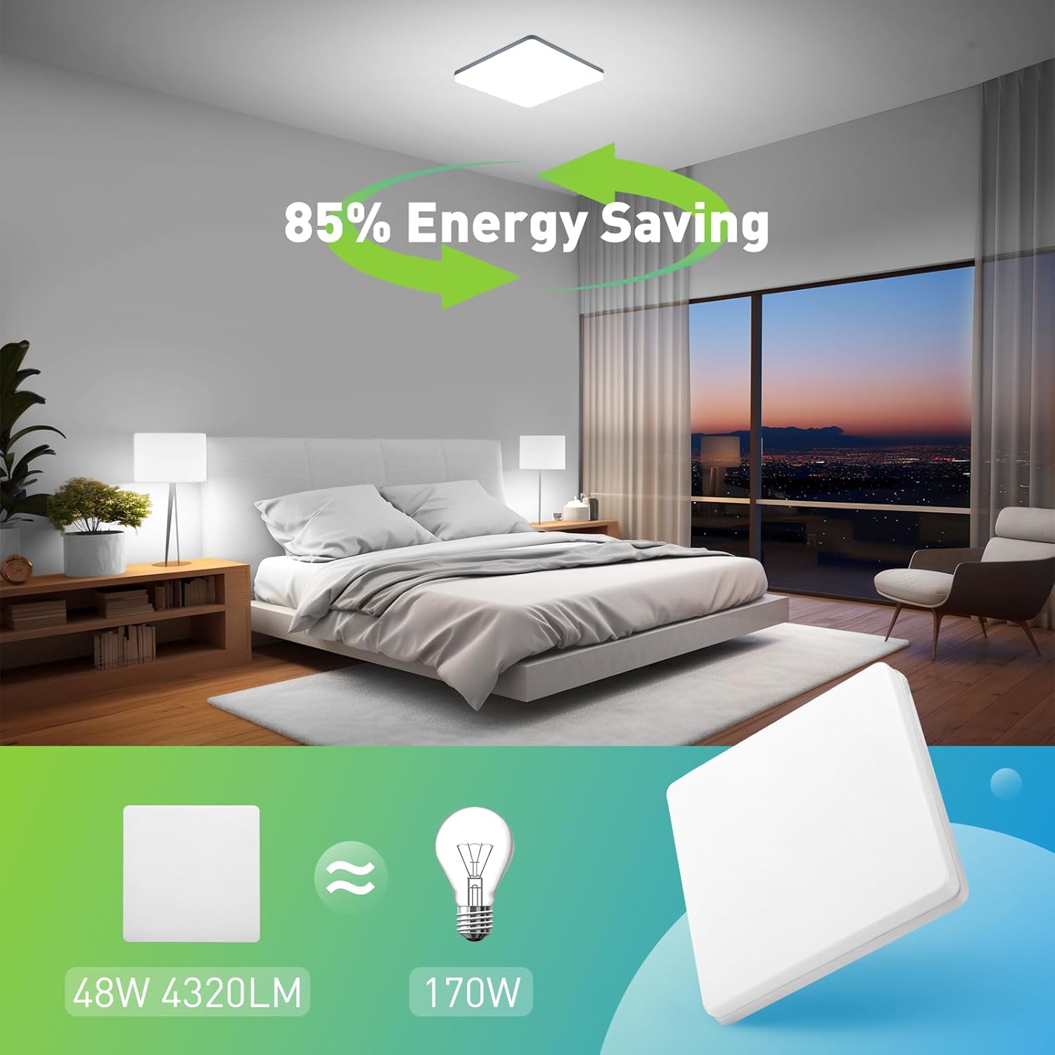 Yafido LED Square Ceiling Light Fitting 48W 4320LM, Cool White 6500K, IP44 Waterproof, 30CM Modern Ultra Bright Lighting Fixture 220V for Bathroom Living Room Kitchen Roof Office