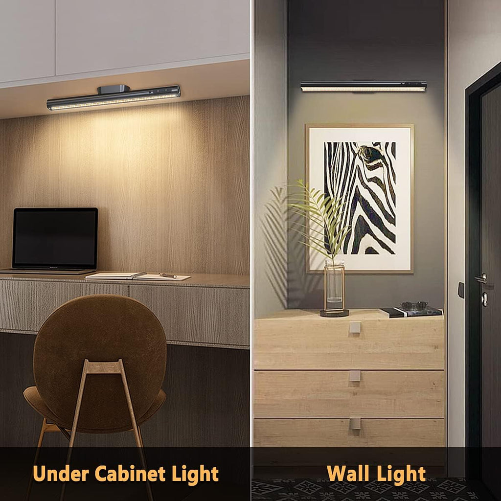 Hapfish Rechargeable Battery Powered Lights, Led Strip Light Bar Battery Operated 4000mAh Magnetic Dimmable Remote Control, Under Shelf Lighting for Mirror Indoor Wall Cabinet Kitchen - Black