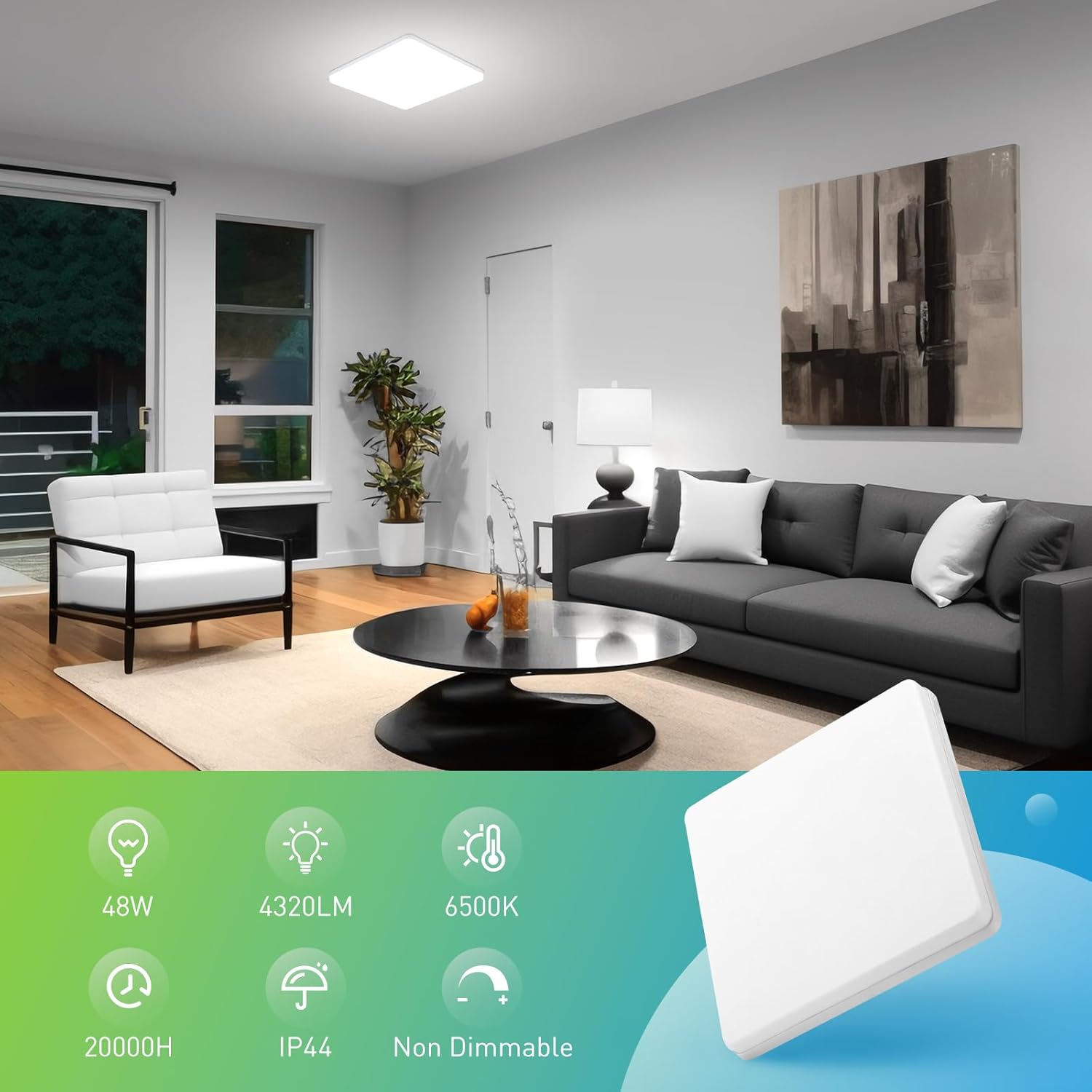 Yafido LED Square Ceiling Light Fitting 48W 4320LM, Cool White 6500K, IP44 Waterproof, 30CM Modern Ultra Bright Lighting Fixture 220V for Bathroom Living Room Kitchen Roof Office