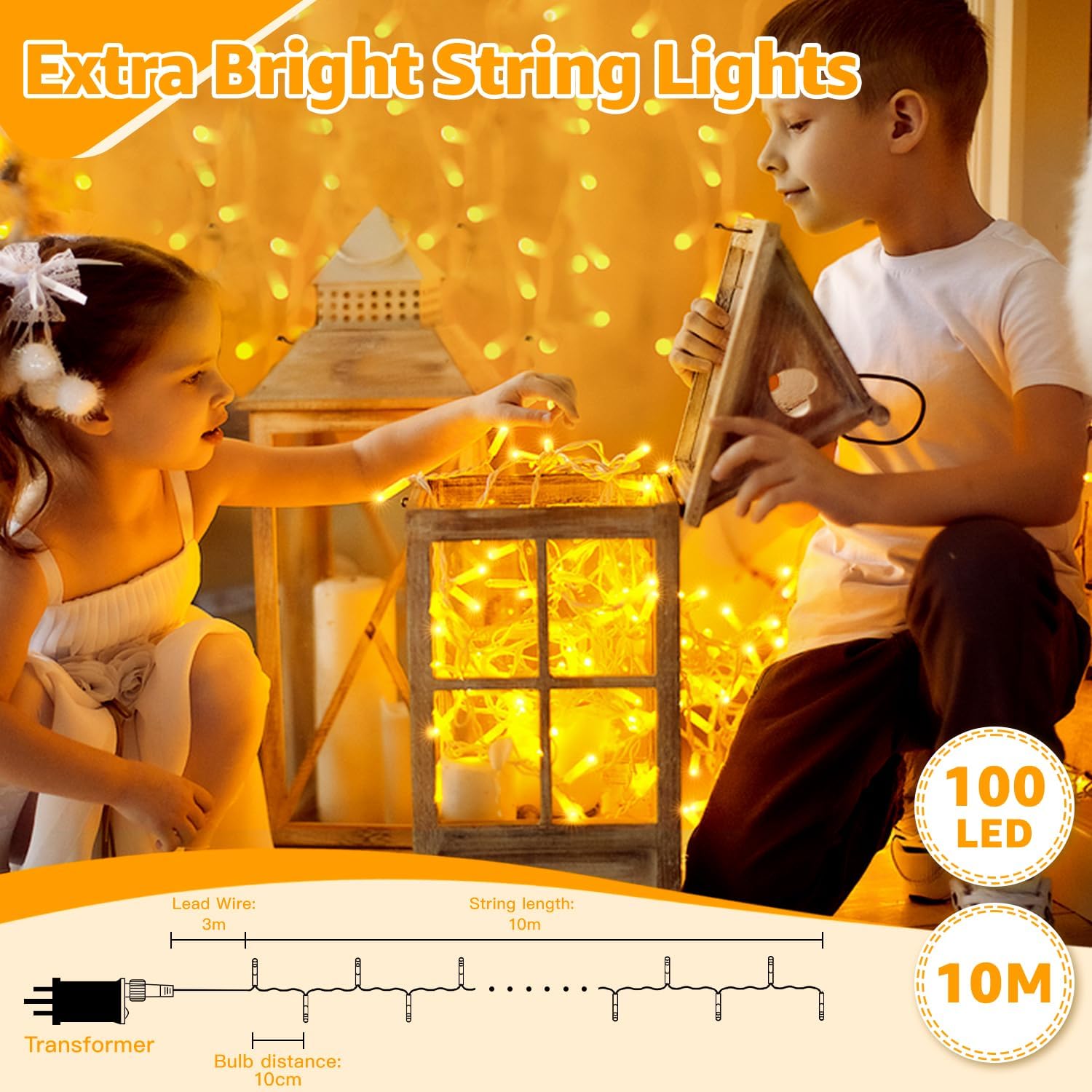Ollny 10m 100 LED Fairy Lights Mains Powered, Outdoor Waterproof String Light with Remote/Plug/Modes/Timer, Bright Warm White Lighting Outside Indoor Garden Tree Decorations