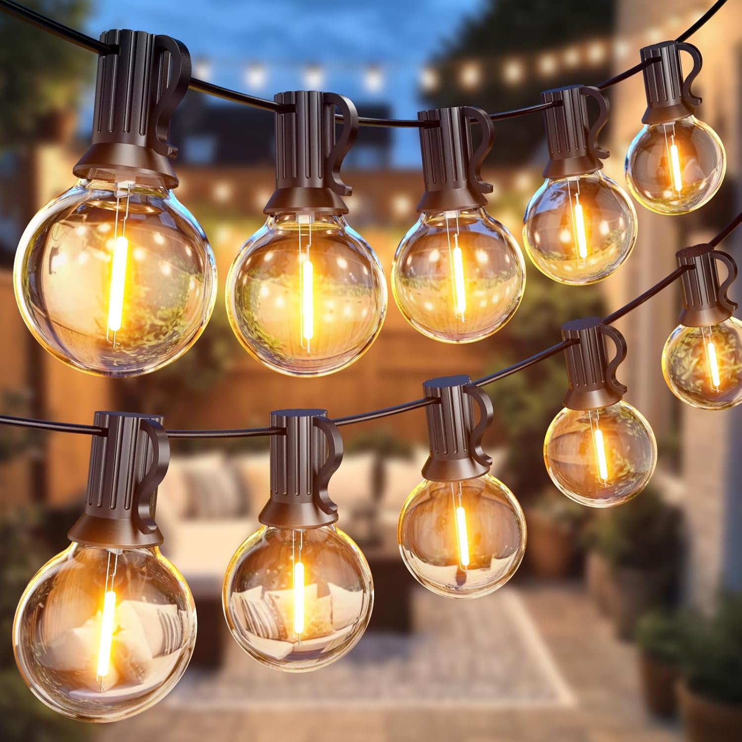 Yeeklab Outdoor String Lights 45M/150FT, Garden Lights Mains Powered with 75+2 Shatterproof Plastic G40 Bulbs, Waterproof LED Festoon Lights for Patio Backyard Wedding Party Terrace
