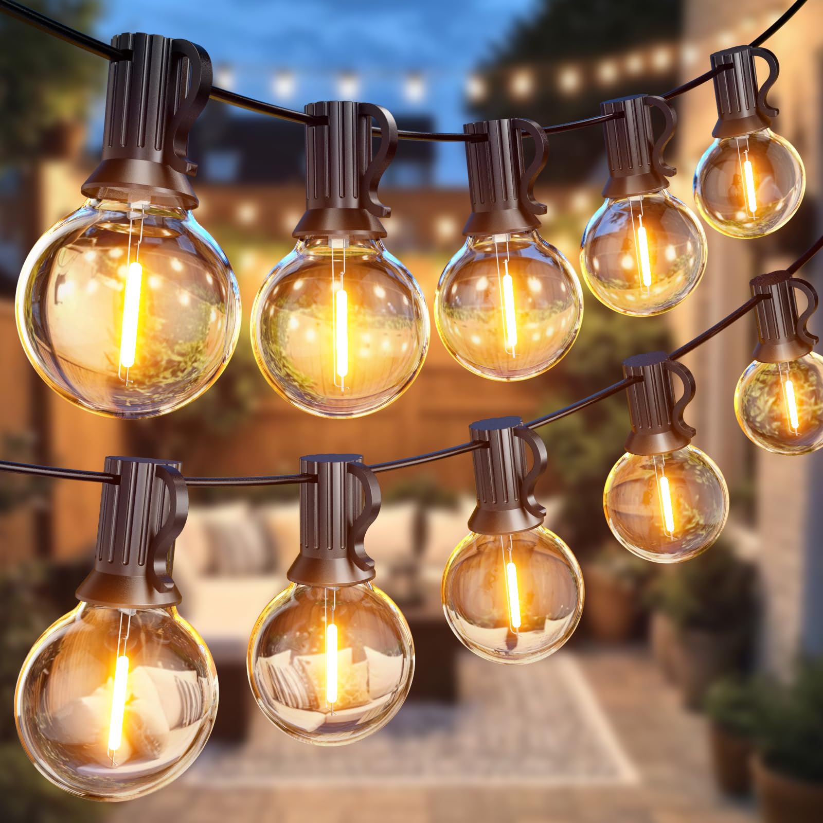 Yeeklab Outdoor String Lights 45M/150FT, Garden Lights Mains Powered with 75+2 Shatterproof Plastic G40 Bulbs, Waterproof LED Festoon Lights for Patio Backyard Wedding Party Terrace