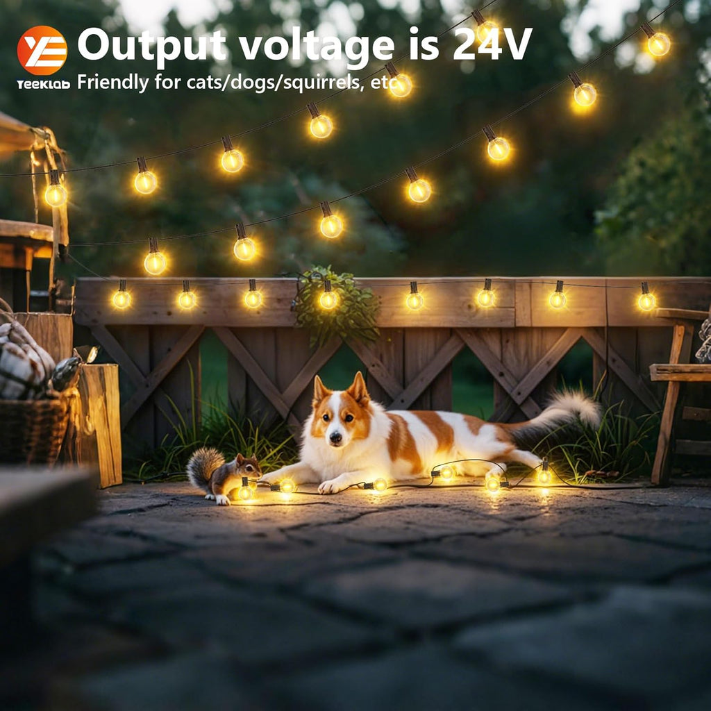 Yeeklab Outdoor String Lights 45M/150FT, Garden Lights Mains Powered with 75+2 Shatterproof Plastic G40 Bulbs, Waterproof LED Festoon Lights for Patio Backyard Wedding Party Terrace