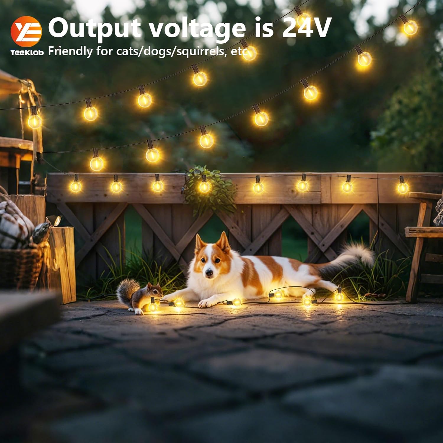 Yeeklab Outdoor String Lights 45M/150FT, Garden Lights Mains Powered with 75+2 Shatterproof Plastic G40 Bulbs, Waterproof LED Festoon Lights for Patio Backyard Wedding Party Terrace