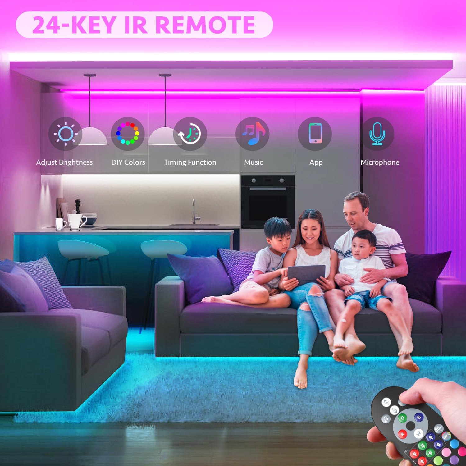 Mexllex LED Strip Lights 10M (1X10M) APP Control Colour Changing LED Lights with Remote, Music Sync Built-in Mic, SMD RGB Light Strips RGB LED Strip, Led Lights for Bedroom Home Decoration