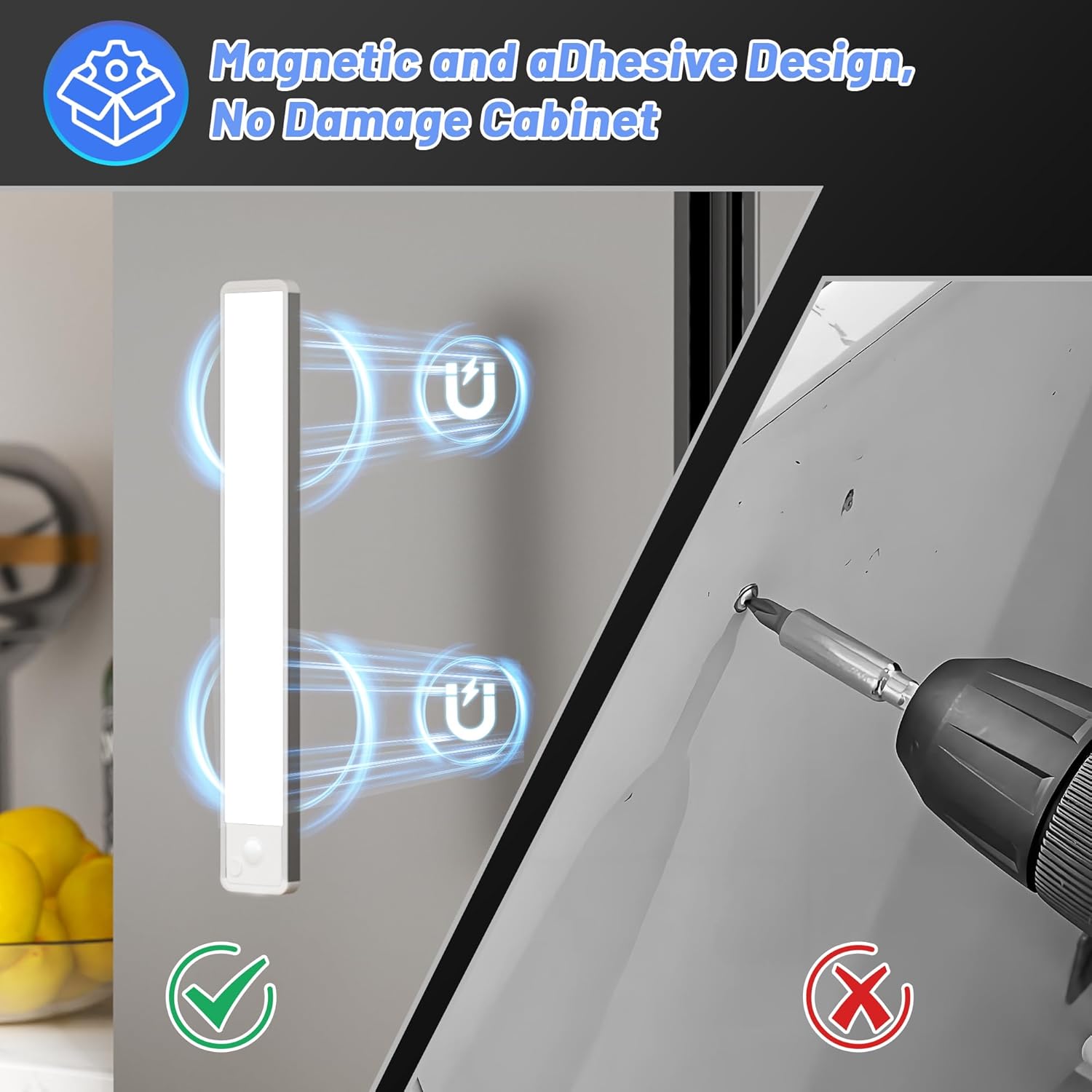 Under Cabinet Kitchen Lights LED - Cupboard Light Motion Sensor Indoor Rechargeable Strip Wireless USB Powered Magneti Battery Operated for Stairs Wardrobe Hallway Garage Bed