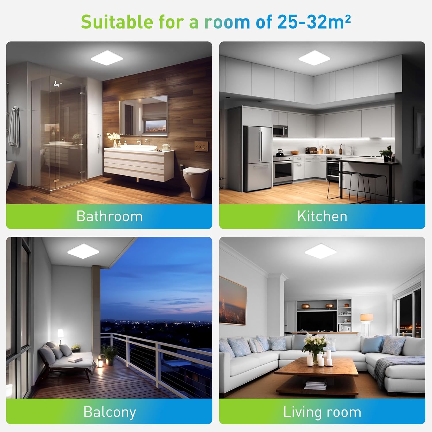 Yafido LED Square Ceiling Light Fitting 48W 4320LM, Cool White 6500K, IP44 Waterproof, 30CM Modern Ultra Bright Lighting Fixture 220V for Bathroom Living Room Kitchen Roof Office
