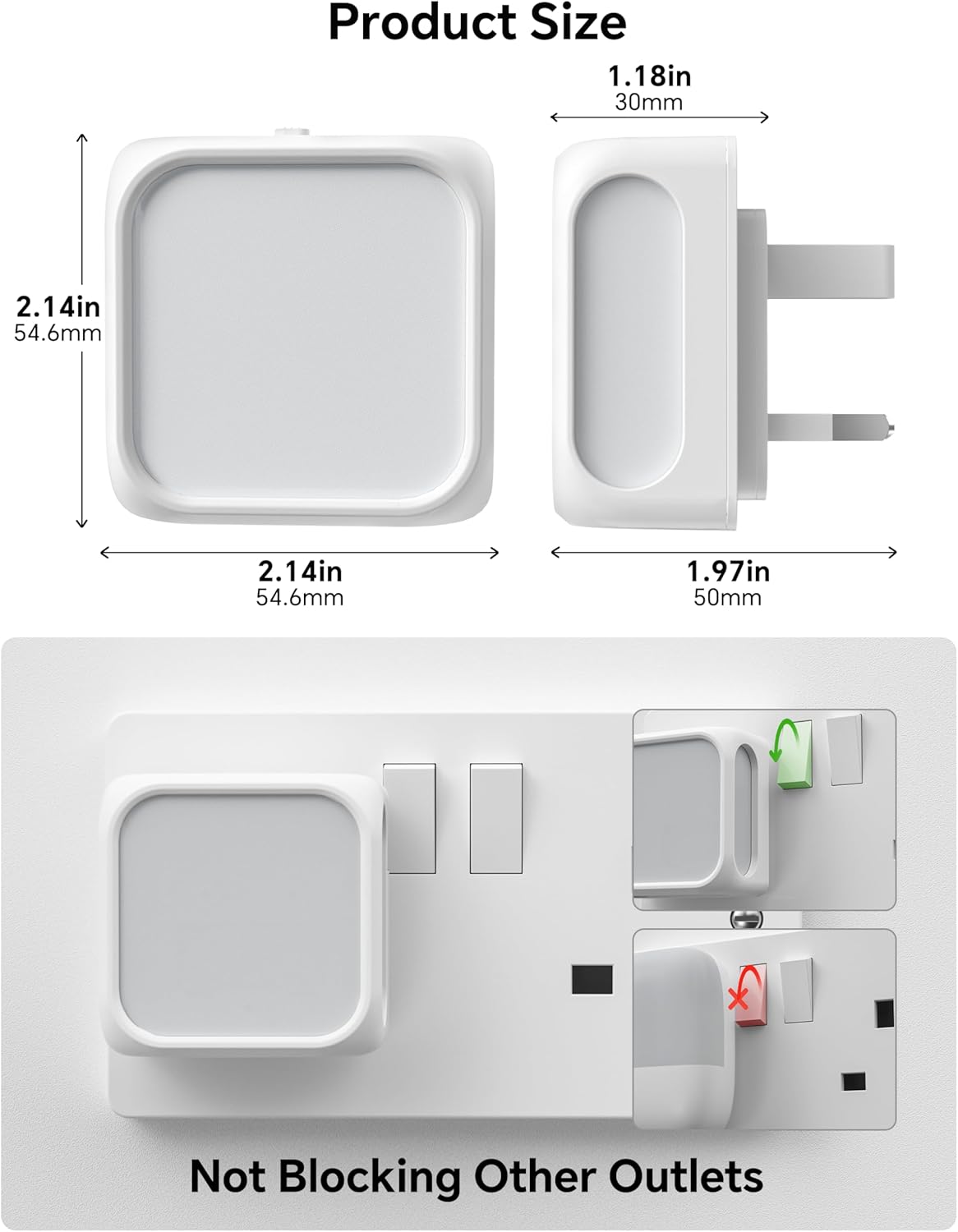 PURSNIC Night Light Plug in Wall, with Dusk to Dawn Photocell Sensor, 3000K Warm White, Brightness Adjustable, 1W LED Night Light for Kids, Bedroom, Hallway, Stairs, 2 Pack