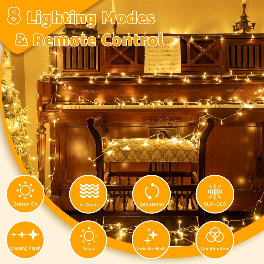 Ollny 10m 100 LED Fairy Lights Mains Powered, Outdoor Waterproof String Light with Remote/Plug/Modes/Timer, Bright Warm White Lighting Outside Indoor Garden Tree Decorations