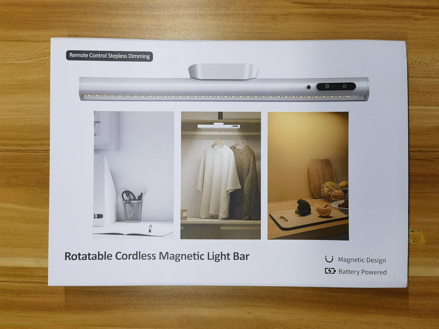Hapfish Rechargeable Battery Powered Lights, Led Strip Light Bar Battery Operated 4000mAh Magnetic Dimmable Remote Control, Under Shelf Lighting for Mirror Indoor Wall Cabinet Kitchen - Black