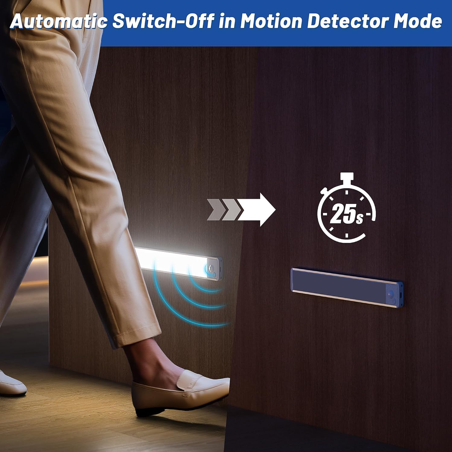 Under Cabinet Kitchen Lights LED - Cupboard Light Motion Sensor Indoor Rechargeable Strip Wireless USB Powered Magneti Battery Operated for Stairs Wardrobe Hallway Garage Bed