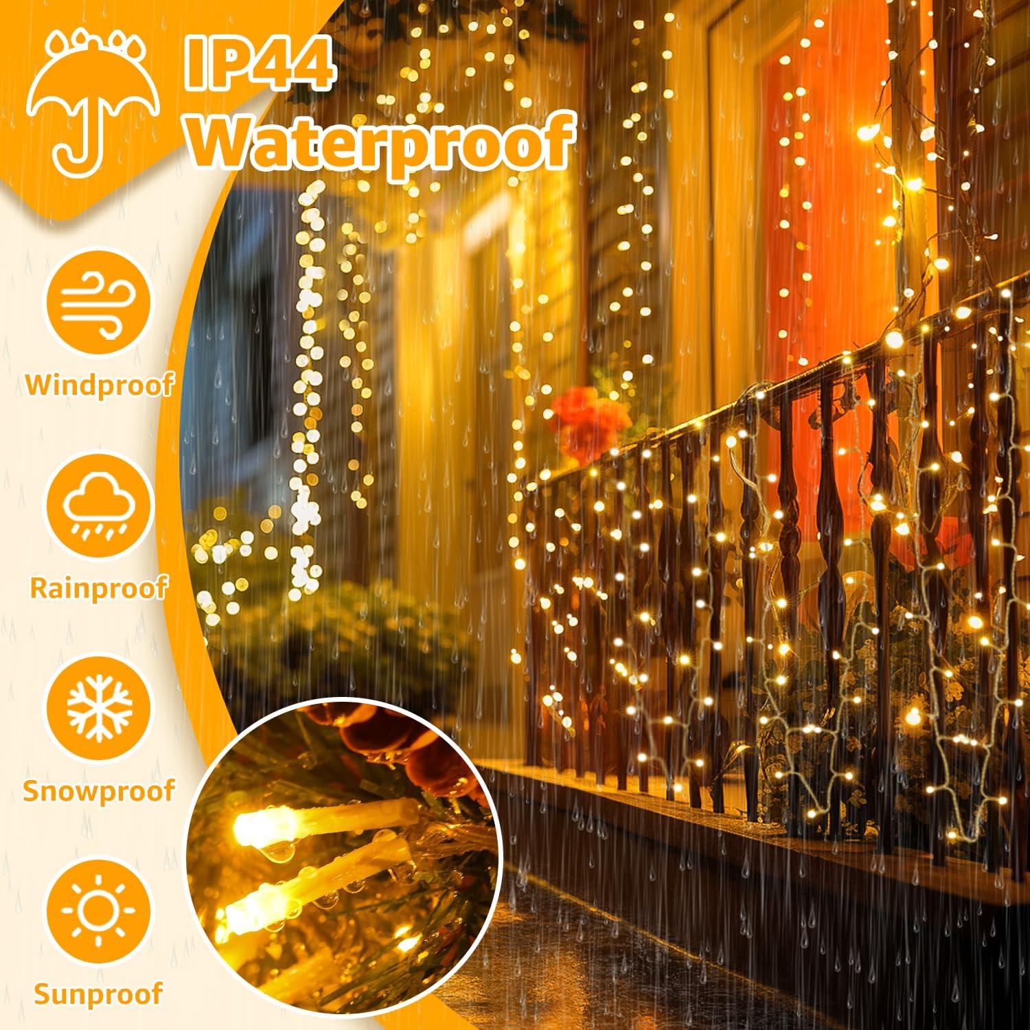 Ollny 10m 100 LED Fairy Lights Mains Powered, Outdoor Waterproof String Light with Remote/Plug/Modes/Timer, Bright Warm White Lighting Outside Indoor Garden Tree Decorations
