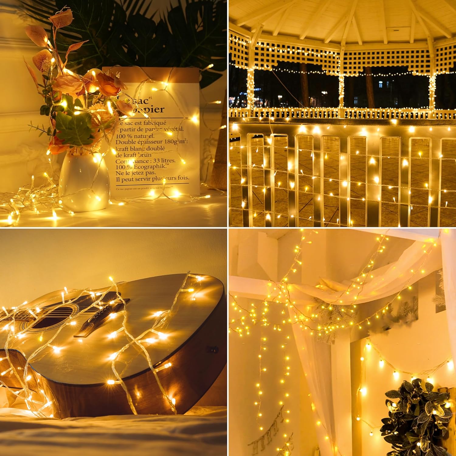 Ollny 10m 100 LED Fairy Lights Mains Powered, Outdoor Waterproof String Light with Remote/Plug/Modes/Timer, Bright Warm White Lighting Outside Indoor Garden Tree Decorations