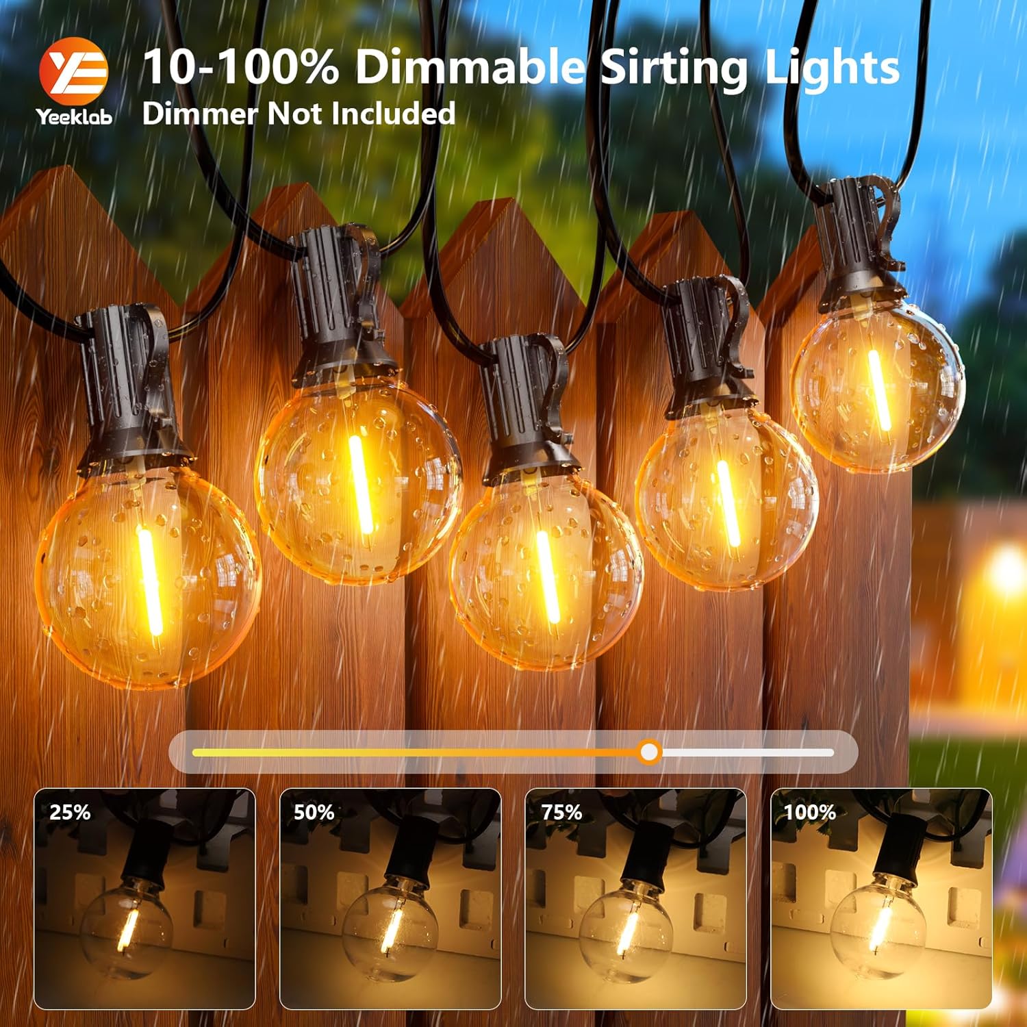 Yeeklab Outdoor String Lights 45M/150FT, Garden Lights Mains Powered with 75+2 Shatterproof Plastic G40 Bulbs, Waterproof LED Festoon Lights for Patio Backyard Wedding Party Terrace